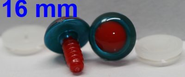 1 Paar Sicherheitsaugen rote Pupille Iris Aquagreen metallic