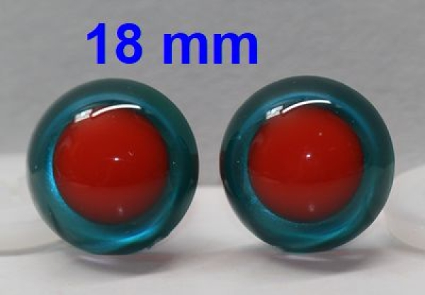 1 Paar Sicherheitsaugen rote Pupille Iris Aquagreen metallic