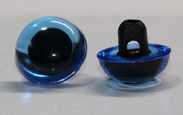1 Paar 10,5 mm Kunststoffaugen transparent blau durchgefärbt rund zum Annähen