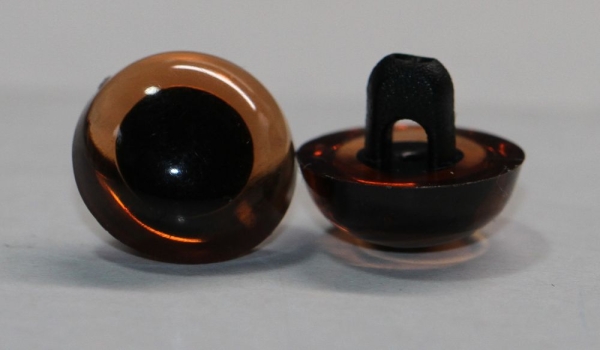1 Paar 10,5 mm Kunststoffaugen transparent braun durchgefärbt rund zum Annähen