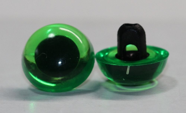 1 Paar 10,5 mm Kunststoffaugen transparent grün durchgefärbt rund zum Annähen