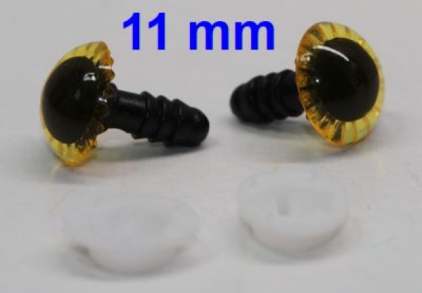 1 Paar Sicherheitsaugen Owl-Cut transparent durchgefärbt gelb