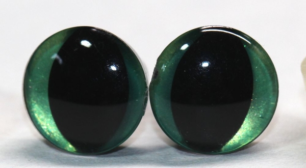 1 Paar Sicherheitsaugen trapezoid grün metallic 12 mm Katze Drache
