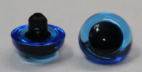 1 Paar 12 mm Kunststoffaugen transparent blau durchgefärbt rund zum Annähen