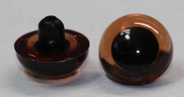 1 Paar 12 mm Kunststoffaugen transparent braun durchgefärbt rund zum Annähen