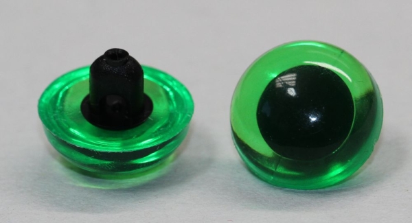 1 Paar 12 mm Kunststoffaugen transparent grün durchgefärbt rund zum Annähen