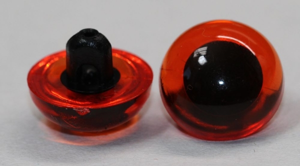 1 Paar 12 mm Kunststoffaugen transparent orange durchgefärbt rund zum Annähen