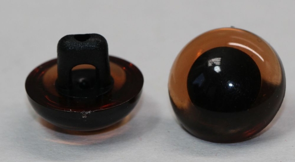 1 Paar 13,5 mm Kunststoffaugen transparent braun durchgefärbt rund zum Annähen
