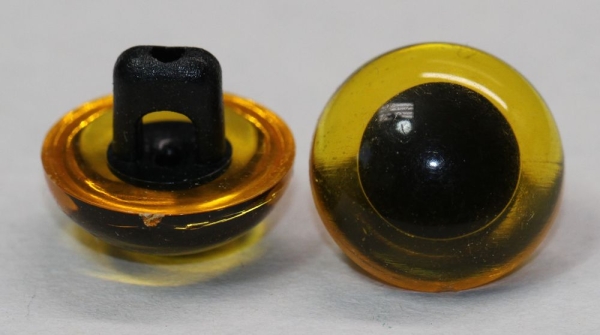 1 Paar 13,5 mm Kunststoffaugen transparent gelb durchgefärbt rund zum Annähen