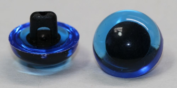 1 Paar 15 mm Kunststoffaugen transparent blau durchgefärbt rund zum Annähen