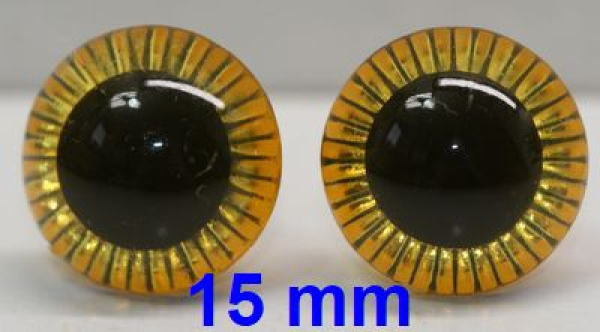 Sicherheitsaugen transparent durchgefärbt gelb Owl-Cut 15 mm