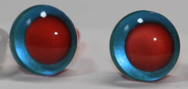 1 Paar Sicherheitsaugen trapezoid grün blau Prisma Color 16 mm rote Pupille