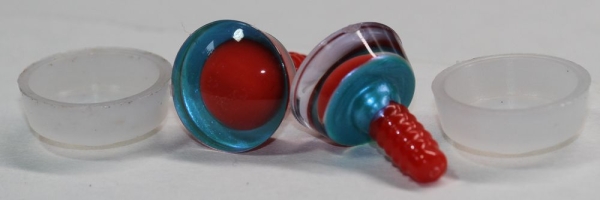 1 Paar Sicherheitsaugen trapezoid grün blau Prisma Color 16 mm rote Pupille