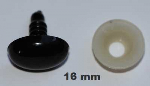 Sicherheitsnase 16 mm x 12 mm oval hart schwarz glänzend mit Sicherheitsscheibe