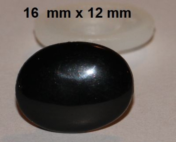 Sicherheitsnase 16 mm x 12 mm flach oval hart schwarz glänzend mit Sicherheitsscheibe