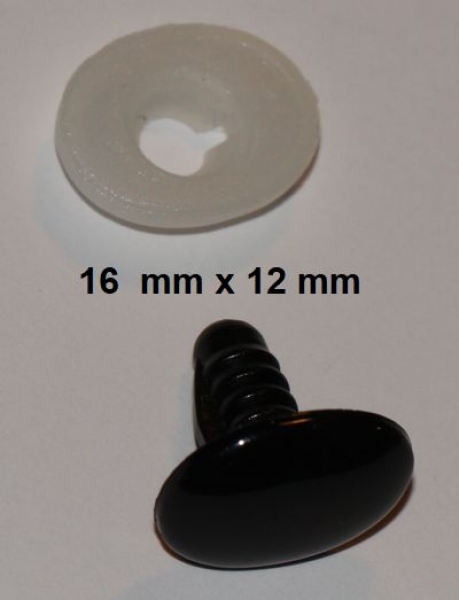 Sicherheitsnase 16 mm x 12 mm flach oval hart schwarz glänzend mit Sicherheitsscheibe