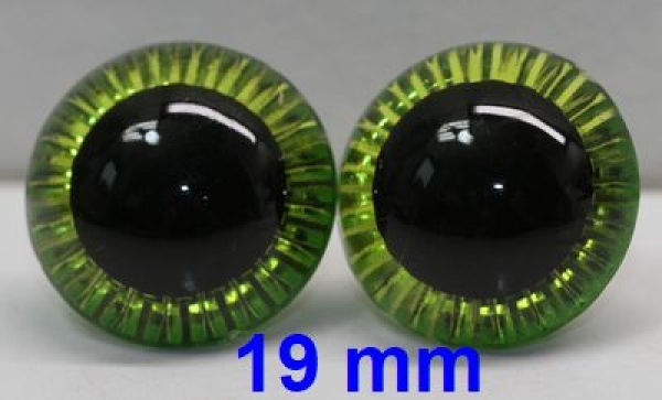 1 Paar Sicherheitsaugen Owl-Cut transparent durchgefärbt grün