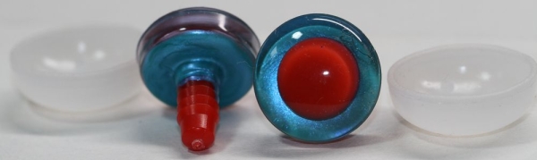 1 Paar Sicherheitsaugen trapezoid grün blau Prisma Color 20 mm rote Pupille