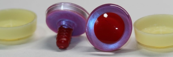 1 Paar Sicherheitsaugen trapezoid pink blau Prisma Color 25 mm rote Pupille