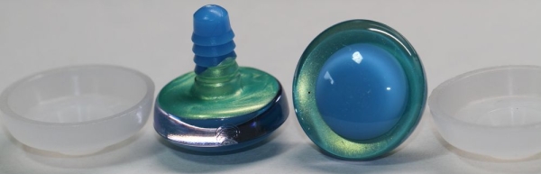 1 Paar Sicherheitsaugen trapezoid grün gelb türkis Prisma Color 25 mm blaue Pupille
