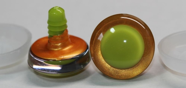 1 Paar Sicherheitsaugen trapezoid orange gelb Prisma Color 25 mm grüne Pupille