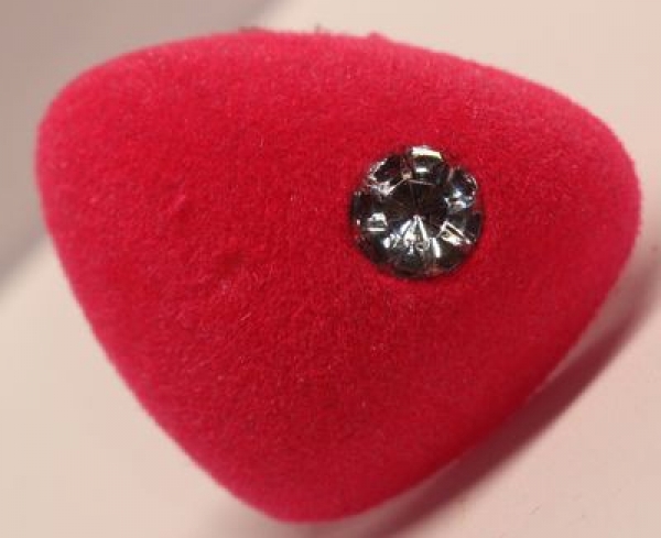 Sicherheitsnase dreieckig beflockt Pink 27 mm mit Glitzerstein und Sicherheitsscheibe