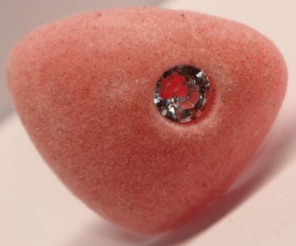 Sicherheitsnase dreieckig beflockt Rosa 27 mm mit Glitzerstein und Sicherheitsscheibe