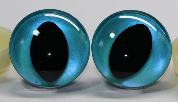 1 Paar Sicherheitsaugen trapezoid grün blau Prisma Color 30 mm Katze Drache