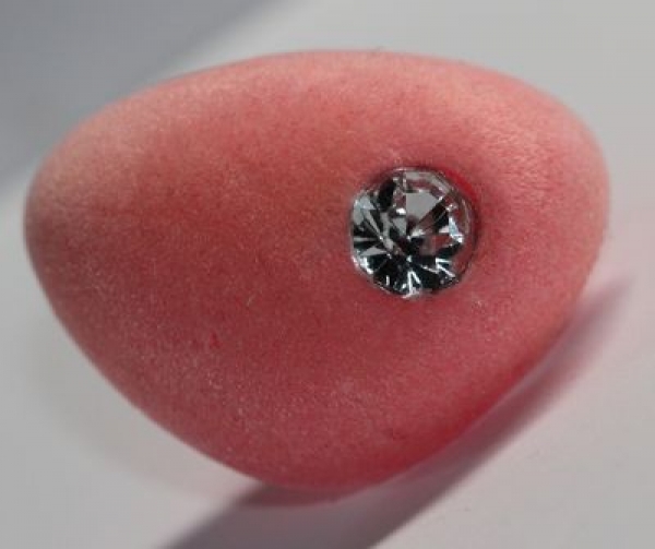 Sicherheitsnase dreieckig beflockt Rosa 35 mm mit Glitzerstein und Sicherheitsscheibe