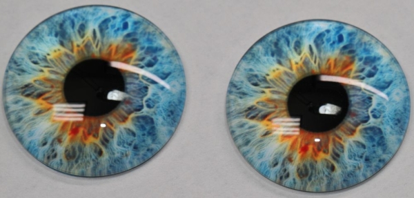 1 Paar Augen Glaslinsen zum Aufkleben 40 mm blau orange