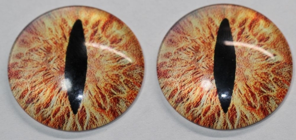 1 Paar Augen Glaslinsen Drache zum Aufkleben 40 mm orange gelb