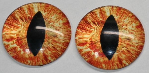 1 Paar Augen Glaslinsen Drache zum Aufkleben 40 mm gelb orange