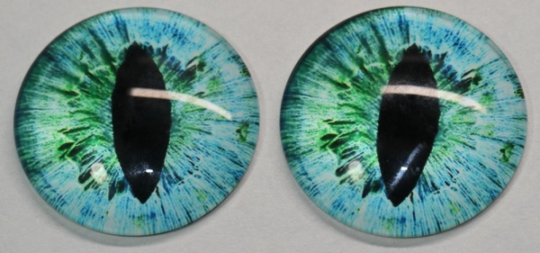 1 Paar Augen Glaslinsen Drache zum Aufkleben 40 mm blau grün