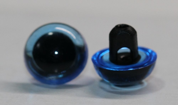 1 Paar 9 mm Kunststoffaugen transparent blau durchgefärbt rund zum Annähen