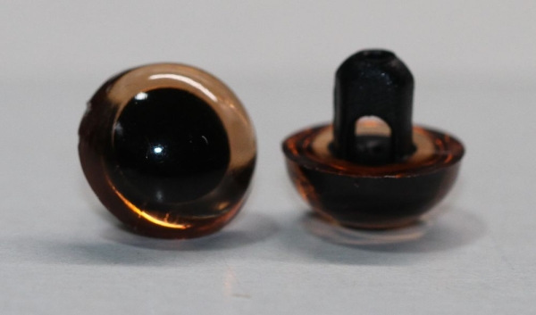 1 Paar 9 mm Kunststoffaugen transparent braun durchgefärbt rund zum Annähen
