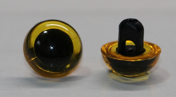 1 Paar 9 mm Kunststoffaugen transparent gelb durchgefärbt rund zum Annähen