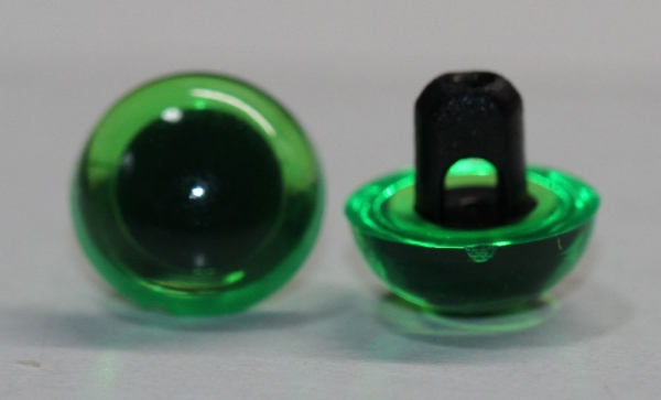 1 Paar 9 mm Kunststoffaugen transparent grün durchgefärbt rund zum Annähen
