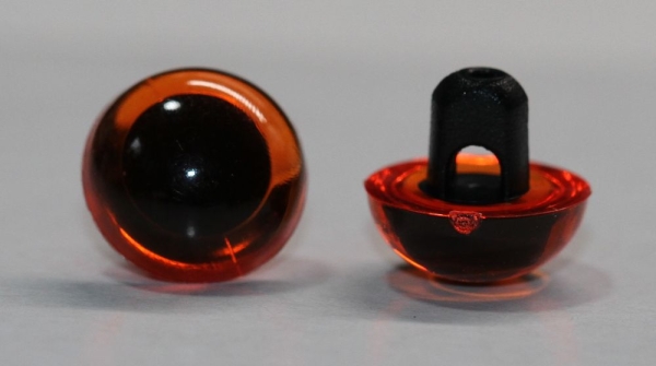 1 Paar 9 mm Kunststoffaugen transparent orange durchgefärbt rund zum Annähen