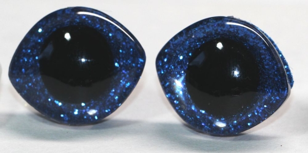 1 Paar Sicherheitsaugen geschwungen transparent durchgefärbt klar mit Glitter dunkelblau 23 mm x 20 mm
