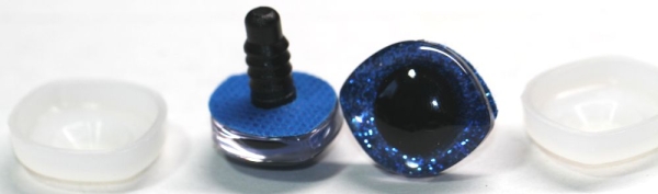 1 Paar Sicherheitsaugen geschwungen transparent durchgefärbt klar mit Glitter dunkelblau 23 mm x 20 mm
