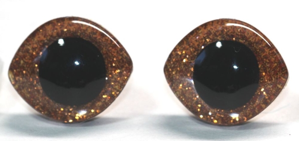 1 Paar Sicherheitsaugen geschwungen transparent durchgefärbt klar mit Glitter karamell 23 mm x 20 mm
