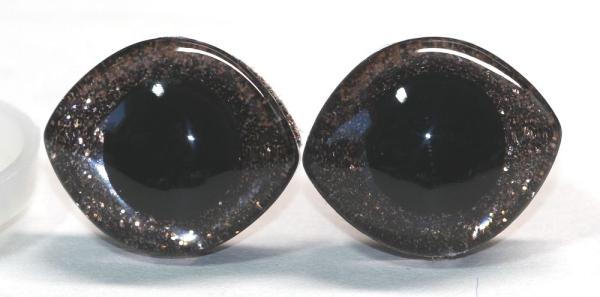 1 Paar Sicherheitsaugen geschwungen transparent durchgefärbt klar mit Glitter braun 23 mm x 20 mm
