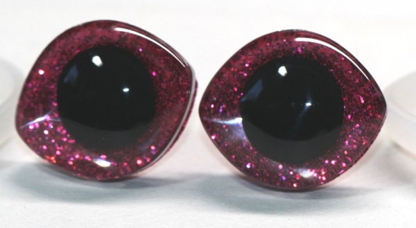 1 Paar Sicherheitsaugen geschwungen transparent durchgefärbt klar mit Glitter pink 23 mm x 20 mm