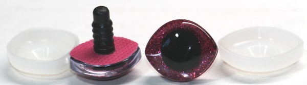 1 Paar Sicherheitsaugen geschwungen transparent durchgefärbt klar mit Glitter pink 23 mm x 20 mm