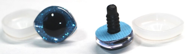 1 Paar Sicherheitsaugen geschwungen transparent durchgefärbt klar mit Glitter blau 23 mm x 20 mm