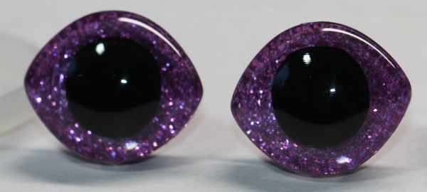 1 Paar Sicherheitsaugen geschwungen transparent durchgefärbt klar mit Glitter violett 23 mm x 20 mm