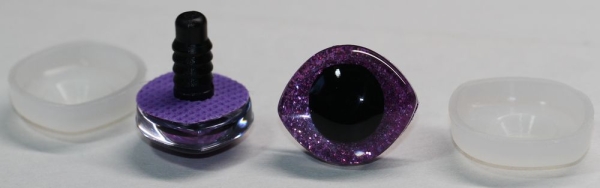 1 Paar Sicherheitsaugen geschwungen transparent durchgefärbt klar mit Glitter violett 23 mm x 20 mm