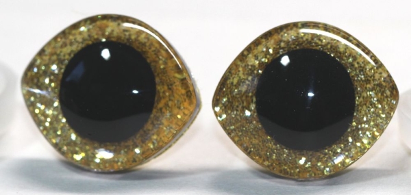 1 Paar Sicherheitsaugen geschwungen transparent durchgefärbt klar mit Glitter gold 23 mm x 20 mm