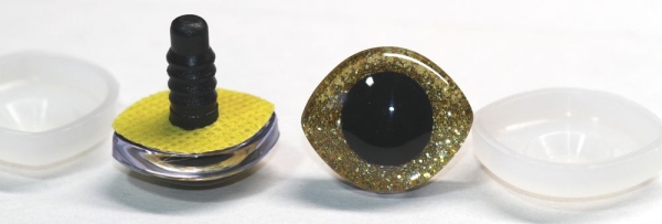 1 Paar Sicherheitsaugen geschwungen transparent durchgefärbt klar mit Glitter gold 23 mm x 20 mm