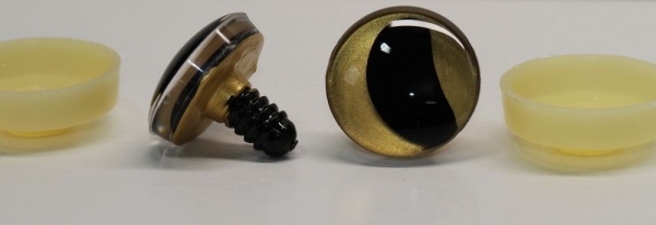 1 Paar Sicherheitsaugen trapezoid 25 mm gold metallic gebogene Pupille Schaf Mond